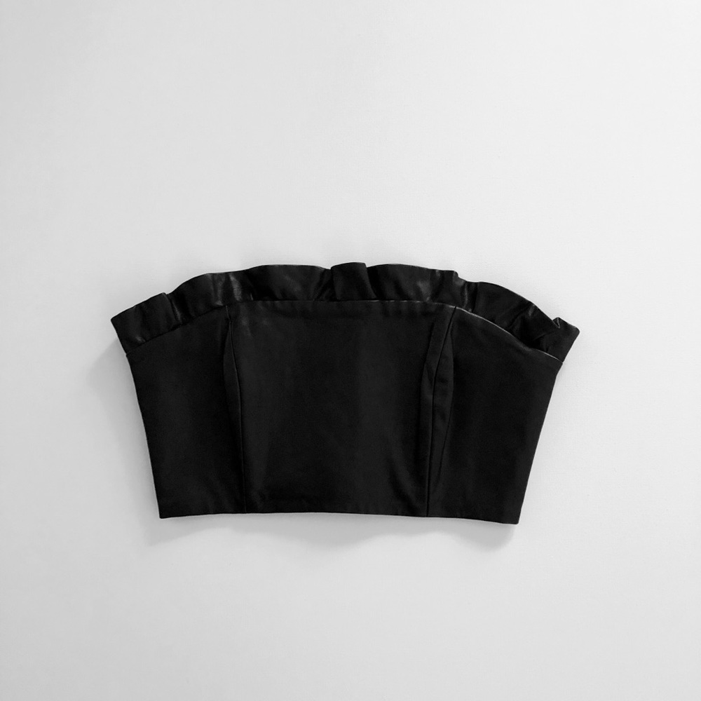 MAJORELLE | Vegan Leather Lace Up Back Bandeau Corset Bustier Top